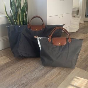 Longchamp Grey Le Pliage XL Travel Bag and M Tote